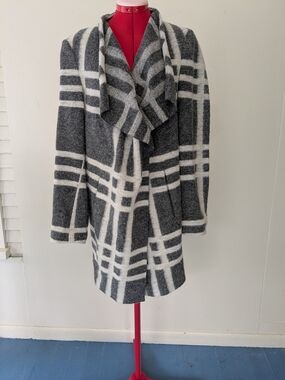 Brax Gray & White Plaid Wool Blend Coat